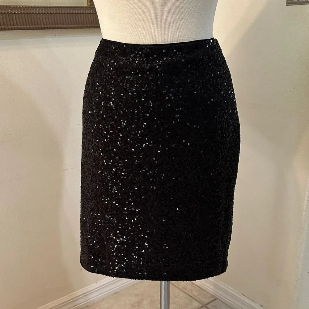 Cache’ Elegant Black Shimmer Sequin Skirt Size Small